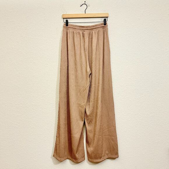 THREE BIRD NEST Wide Leg Pants Camel Brown Knit High Rise Lagenlook - Picture 2 of 11